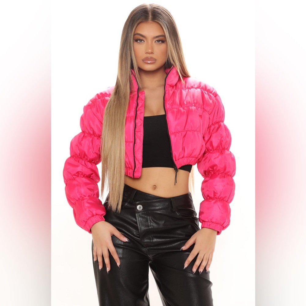 We're On The Go Cropped Puffer Jacket - Pink. Watch the VIDEO - Picture 3 of 6